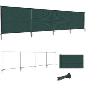 SunnyRoyal 5' x 24' Privacy Fence Screen Panel with Iron Poles Freestanding No Dig Heavy Duty Windscreen Mesh Fabric Temporary Dog Fencing for Outdoor Backyard Patio Garden (Green)