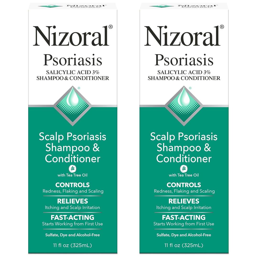 Nizoral Psoriasis Shampoo & Conditioner, 11 Oz, Gentle Scalp Treatment, Relieves Itching, Flaking, Redness, Scaling Effective Scalp Psoriasis Shampoo with Salicylic Acid and Tea Tree Oil (Pack of 2)