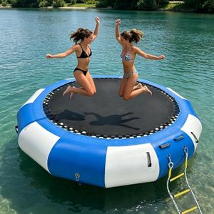 10 Ft Inflatable Water Trampoline, Floating Bounce Swim Platform with Rope Ladder for Lake & Water Sports