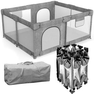 Foldable Baby Playpen with Gate, Extra Large Collapsible Play Yard for Babies & Toddlers, Portable Travel Playpen, Baby Activity Center for Indoor & Outdoor Use (Gray 59"71")