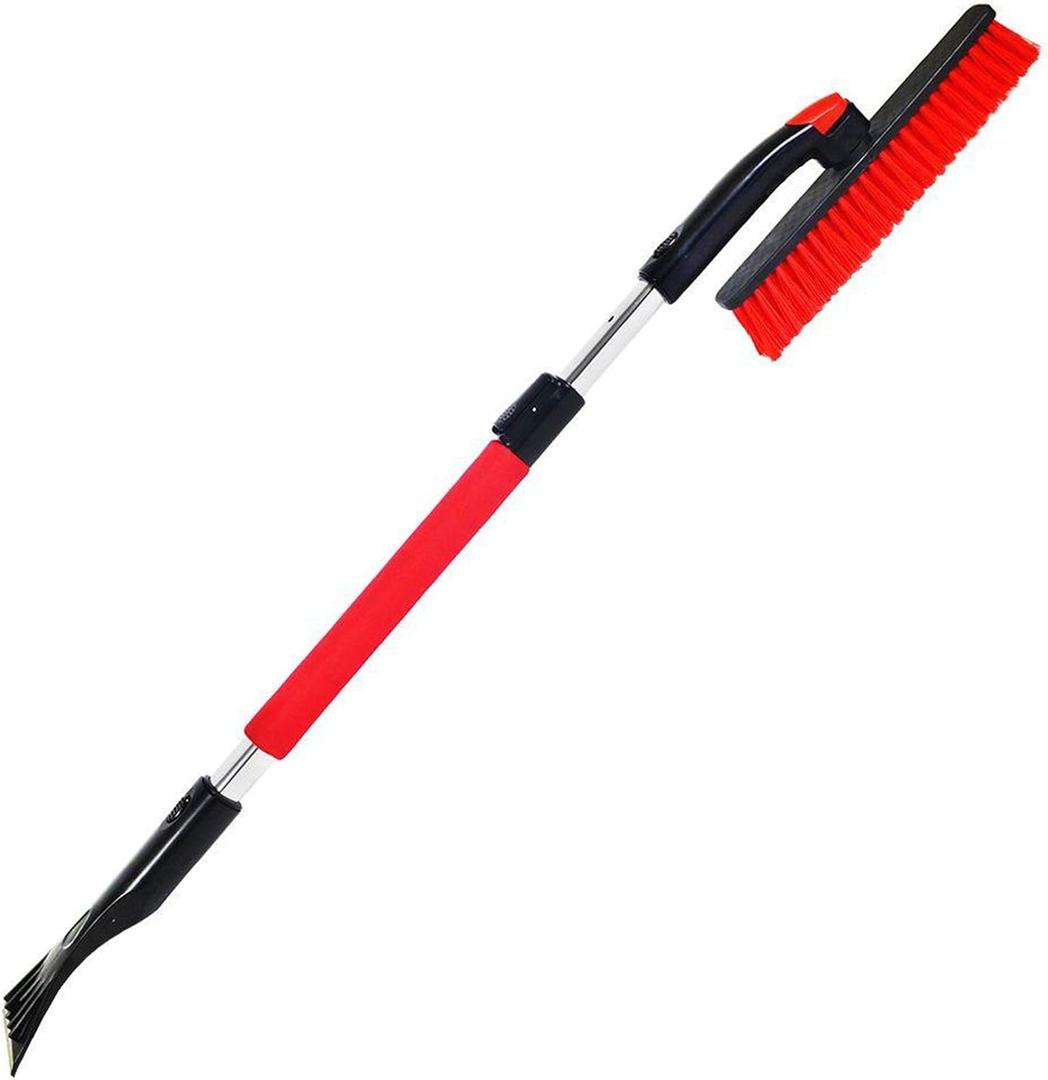 Mini Telescoping Snow Brush with Scraper and Foam Grip Handle (Colors May Vary)