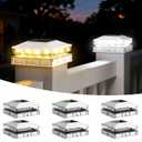 Solar Post Cap Lights Outdoor, 6 Pack Upgraded Waterproof Deck Fence Post Solar Lights for 3.5x3.5 4x4 5x5 Vinyl/Wood Posts, 10-12 Hours Warm/Cool White Glow for Garden/Patio/Porch - White