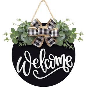 Welcome Sign for Front Door Door Decor Wreath Spring Decor Farmhouse Front Door Wreath Rustic Style - Home Decor Outdoor (Black)