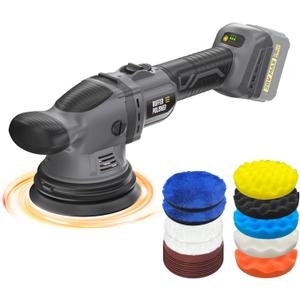 VERVEWAVE Cordless Buffer Polisher Kit for Dewalt 20V Battery (No Battery), 6-Inch Orbital Car Polisher Variable Speed 18005500 RPM, 17PCS Polishing Accessories, for Car Polishing/Waxing (Tool Only) (Grey)
