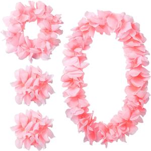 Light Pink Hawaiian Leis Set, Flower leis for Luau Party Decorations Tropical Party Favors, Great for Beach Wedding Birthday Holiday Hawaii Theme Parties (Light Pink)