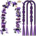 RoundFunny Purple Black 99 Pcs Graduation Leis 2026 Candy Ribbon Leis Kit Class of 2026 Congrats Candy Necklace DIY Craft Accessories Graduation Gift for Party Supplies High School College