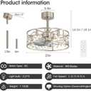 20 Inch Caged Ceiling Fan with Light and Remote, Quiet Reversible AC Motor, 5 ABS Blades, Modern Industrial Crystal Low Profile Small Ceiling Fan Light for Bedroom Home Indoor