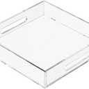 Acrylic Serving Tray with Handles-12x12x2.36Inch-Decorative Tray Letter Tray Organizer for Ottoman Coffee Table Countertop, Clear