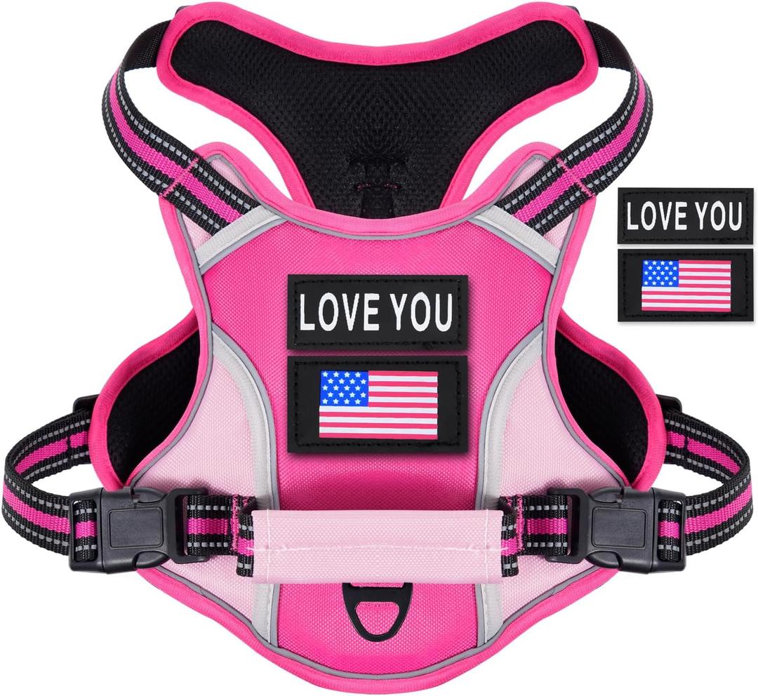 Dog Vest Harness for Small Dogs with 2 Dog Patches, No Pull Adjustable Dog Harness with Handle for Walking Training, Reflective and Soft Padded Pet Harness for Small Dogs - Pink, XS
