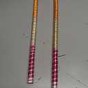 Dandiya Dance Sticks, Multicolor Striped Pattern with Ghungharu at end with Gold Accents, Traditional Folk Dance Accessories for Dandiya, Garwa Dance (1 Pair) (Pink White Yellow)