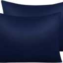 NTBAY Zippered Satin Pillow Cases for Hair and Skin, Luxury Standard Hidden Zipper Pillowcases Set of 2, 20x26 Inches, Navy Blue