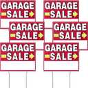 Garage Sale Signs, 17" x 13", 6 Pcs Double Side Garage Sale Sign with Stakes Large Corrugated Yard Signs with Arrow Metal Stakes for Outdoor Estate, Weather-proof