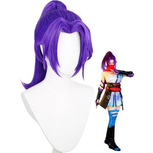 Purple Ponytail Wig with Bangs Dark Purple Anime Cosplay Wigs Women's Game shinobi Costume Wig for Halloween Party Comic Con