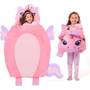 JOIEDOMI Kids Sleeping Bag 4 5 6 Year Old Girl Gifts Toddler Nap Mat with Pillow & Blanket 60" x 39" for Kids Ages 3+ Soft Plush Sleeping Mat for Preschool and Boys Girls (Pink Unicorn)