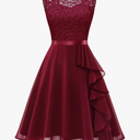 BeryLove Women's Cocktail Dresses Prom Wedding Guest Short Bridesmaid Dresses Ruffle Hem Sleeveless Lace Formal Dress XS