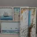 Beach Framed Wooden Pictures Wall Art: Coastal Art Set of 4 Seascape Prints Starfish Pictures Ocean Artwork for Bedroom Overall 36"W x 24"H