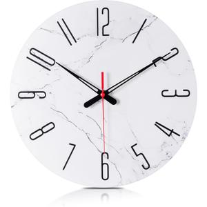 14in Glass Wall Clocks for Living Room Decor, Decorative Wall Clocks Battery Operated, Silent Kitchen Clocks, Wall Clock for Bedroom (Marble)