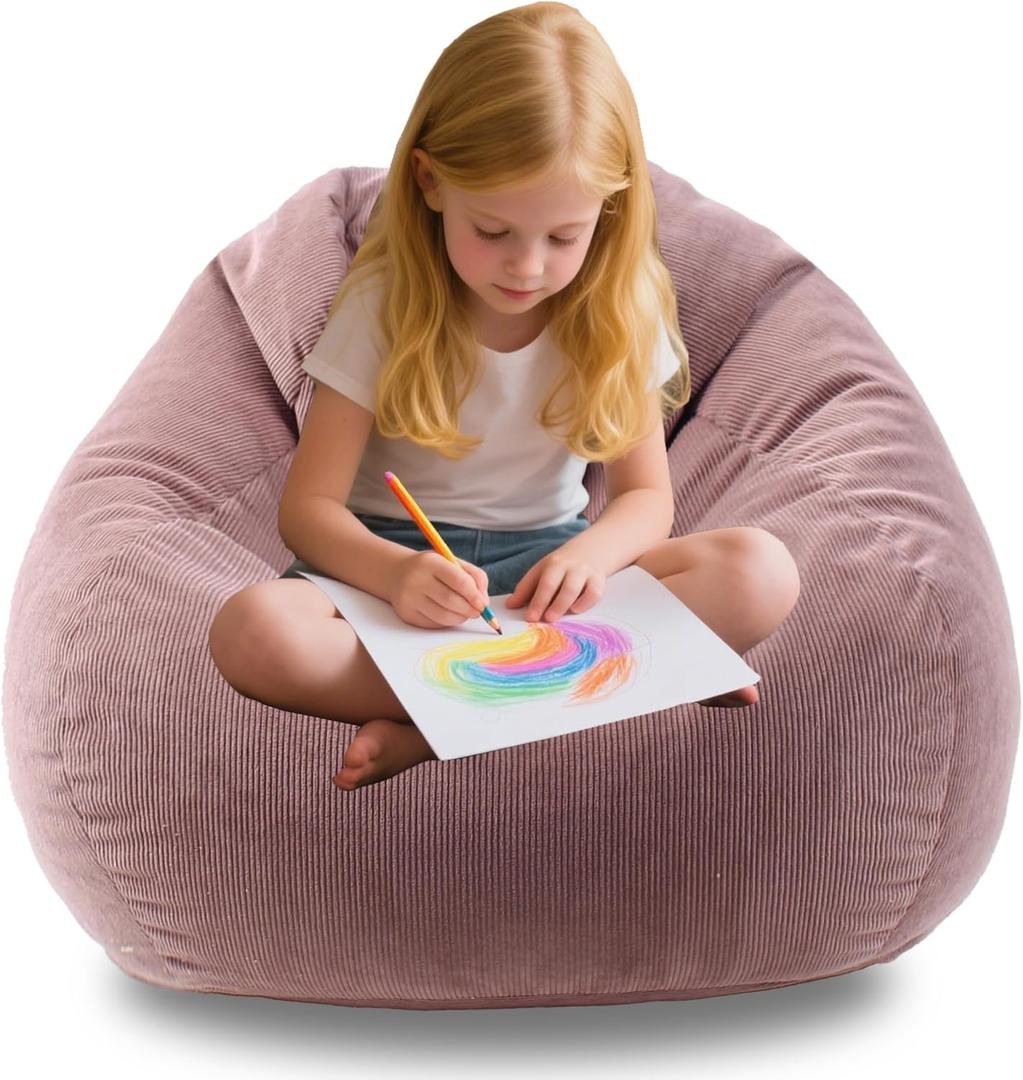 ENBAOHUI 3FT Memory Foam Bean Bag Chairs for Teens or Kids with Filling Bean Bag Sofa with Handle Super Soft Washable Corduroy Fabric Lazy Sofa 3 Foot Dusty Pink