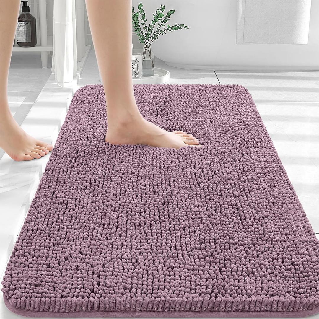 OLANLY Bathroom Rugs 30x20, Extra Soft Absorbent Chenille Bath Rugs, Rubber Backing Quick Dry, Machine Washable Bath Mats for Bathroom Floor, Tub and Shower, Home Decor Accessories, Deep Plum (30" x 20")