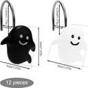 12PCS Shower Curtain Hooks, Halloween Ghost Shower Rings Decorative Shower Curtain Hangers Shower Curtain Hooks Decoration for Halloween Bathroom Rods Pendants Decor (Black & White)