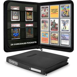 Top Loader Binder for 35pt-55pt Cards 216 Slot Toploader Binder with 9-Pocket Pages, 4 PSA Slab Holders & Airtag Compartment, Sports Card Holder for Pokemon, MTG, Lorcana, Baseball & More