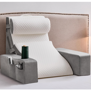 Reading Pillow for Sitting in Bed Adult, Back Pillow for Bed Sitting up with Arms, Pockets and Cup holder, Sit Up Backrest Pillows for Beds Chair Support, Rest Pillow for Gaming (Light gray, 5PCS)