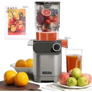 Anybear Cold Press Juicer, 200W Masticating Slow Juicer 4.3" Large Feed Chute Fit Whole Fruits Vegetables | Upgraded Auger | Tritan Material | BPA Free | Juice Recipes (Silver)