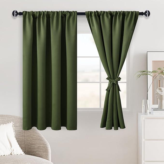 Thick 
Olive Green
 Curtain with Stripes, 33x43 inch