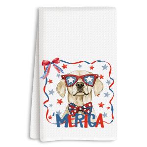 ASDFKVFR 4th of July Kitchen Towels, Dog Kitchen Towels, Independence Day Patriotic Hand Towel, Labrador Retriever Gifts for Women, Independence Day Decorations, Dog Lover Gifts 14x24 Inch