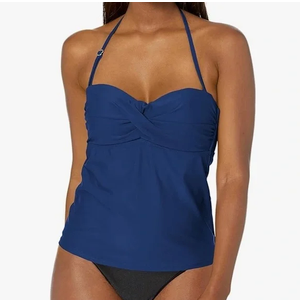Catalina Womens Solid Twist-Front Bandeau Tankini Top, X-Large, Navy