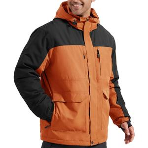 FREE SOLDIER Men's Waterproof Ski Jacket Fleece Lined Warm Winter Snow Coat with Hood Fully Taped Seams (Medium, Orange)