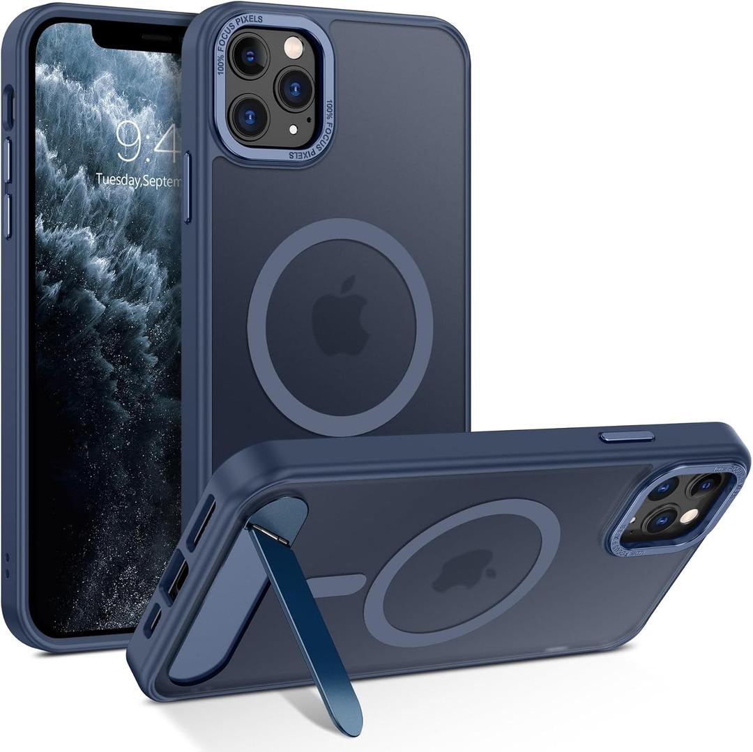 GUAGUA for iPhone 11 Pro Max Case with Stand, Magnetic Cases with Foldable Invisible Stand Translucent Matte Back Slim Protective Shockproof Kickstand Phone Case for iPhone 11 Pro Max 6.7", Blue
