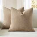 MIULEE Light Brown Couch Pillow Covers 20x20 Inch, Set of 2 Soft Chenille Decorative Square Throw Pillow Covers Farmhouse for Sofa Living Room Bed