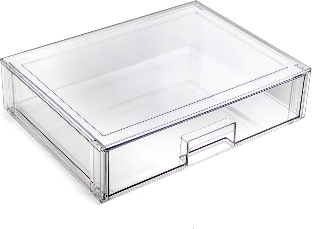 BINO | Stackable Storage Drawers, Shallow X-Large - Clear | THE CRATE COLLECTION | Storage Bins With Drawers Bathroom Organizers and Storage Organization and Storage Under Sink Organizer Vanity Home
