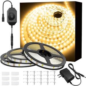 Onforu Warm White LED Strip Lights, 49.2ft 3000K Warm White Dimmable Strip Lighting, 2835 LEDs Tape Light, Flexible Ribbon Light for Kitchen Cabinet Bedroom Wardrobe,15m 12V Adhesive Rope Light