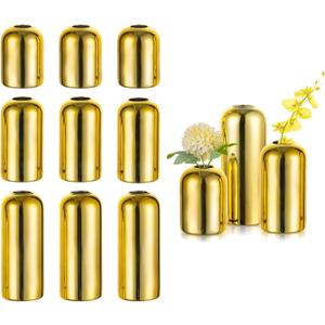 Glasseam Gold Bud Vases for Centerpieces: Modern Blown Glass Vases for Flowers Cute Small Vase Set of 10 Golden Decorative Flower Vase Decor Mini Centerpiece for Wedding Table Dining Room Decorations