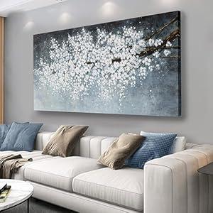 Belmrxne Flower Wall Decor White and Black Wall Art Home Decor Aesthetic Unique Canvas Painting for Living Room Bedroom Dining Room Office Home Decor 24x48 inch