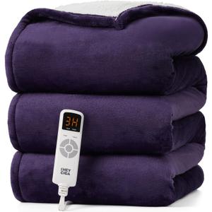 EHEYCIGA Heated Blanket Electric Blanket Full Size - Heating Blanket with 9 Heating Levels & 10 Hours Auto Off, Soft Cozy Sherpa Washable Blanket with Fast Heating, 72 x 84 Inches (Purple)