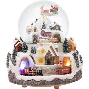 Triple Revolving Illuminated Train Musical Village Winter Scene Flying Santa Snow Globe (Winter Wonderland)