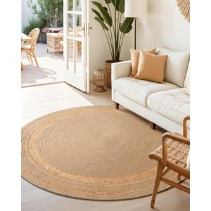 DEXI Round Jute Rug Natural Fiber 5x5, Braided Woven Area Rugs No Shed, Soft Neutral Rustic Carpet Mat for Indoor Outdoor Patio Dining Living Room Bedroom Farmhouse, 5ft, Beige/Natural