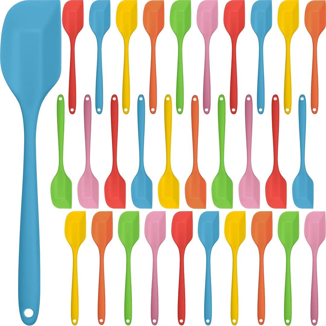 Irenare 30 Pcs Silicone Spatulas 11 Inch Large Rubber Spatulas Heat Resistant Non Stick Flexible Scrapers Seamless One Piece Design Cooking Baking Mixing Tool Cookware Dishwasher Safe, 6 Colors