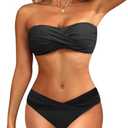 Women's Strapless Bandeau Bikini Set - Twist Front Two Piece Swimsuit with Side Tie Bathing Suit Bottom, Size M