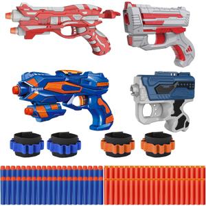 4 Pack Blaster Set for Kids Ages 5+ | 80 Foam Darts & 4 Wrist Bands | Team Battle Toy Gift - Christmas Birthday Easter Party