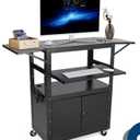 GARVEE 46'' x 19'' Height Adjustable Rolling AV Cart with Locking Cabinet, Laptop Stand, Drop Leaves, Mobile Utility Workstation for Office and Classroom, Extra Storage Space and Power Strip, Black