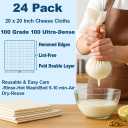 24 Pcs Cheesecloth for Straining 20x20 Inch  Reusable Grade 100 Muslin Cloth, Ultra-Fine 56x42 Weave, 100% Unbleached Cotton with Hemmed Edges, Cheese Cloth Strainer for Yogurt, Nut Milk & Baking