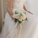 GLIDLION Wedding Bouquets Large for Bride Bridesmaid,White Champagne Artificial Roses Flowers for Wedding Church Decoration (9.5in)
