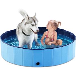 Jasonwell Foldable Dog Pet Bath Pool Collapsible Dog Pet Pool Bathing Tub Kiddie Pool Doggie Wading Pool for Puppy Small Medium Large Dogs Cats and Kids 48" Blue (Mdf Wood Blue)