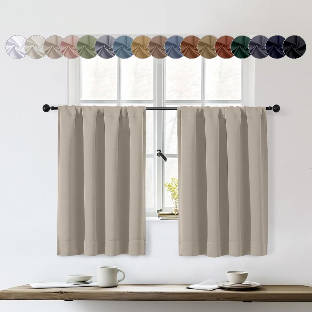 OWENIE Sally Stone Kitchen Curtains 36 Inch Length 2 Panels Set, Half Window Rod Pocket Privacy Room Darkening Blackout Cafe Curtain Tiers for Kitchen Bathroom, 2 Pcs Each W40 x L36 Inch