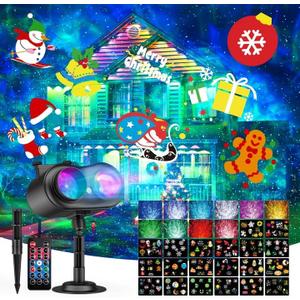 Christmas Projector Lights Outdoor, 3-in-1 with Remote & Timer, Waterproof Holiday Projection Lamp with HD Festive Patterns for Yard, Garden & Party Decorations