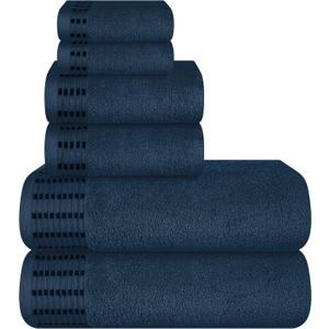 MALLONI HOME Ultra Soft 6 Pack Cotton Towel Set, Contains 2 Bath Towels 28x55 inch, 2 Hand Towels 16x24 inch & 2 Wash Coths 12x12 inch, Ideal Everyday use, Compact & Lightweight - Navy Blue